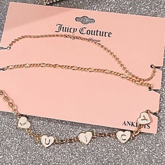 Juicy Couture Heart Logo 3PC Anklet Bracelet Set - Picture 5 of 5